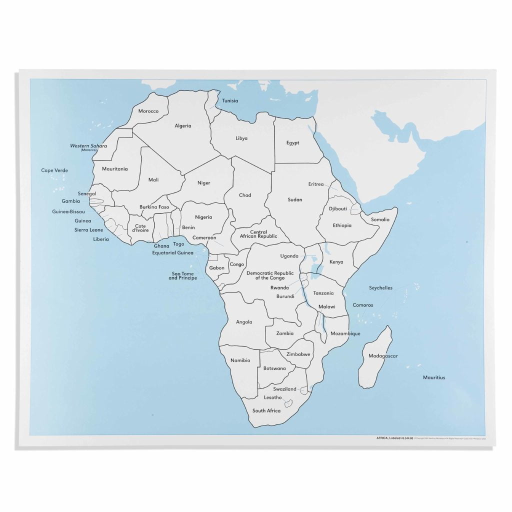 Africa Control Map: Labeled-produs original Nienhuis Montessori-prin Didactopia by Evertoys