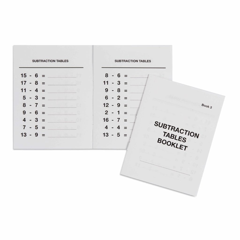 Subtraction Tables Booklet: 3-produs original Nienhuis Montessori-prin Didactopia by Evertoys