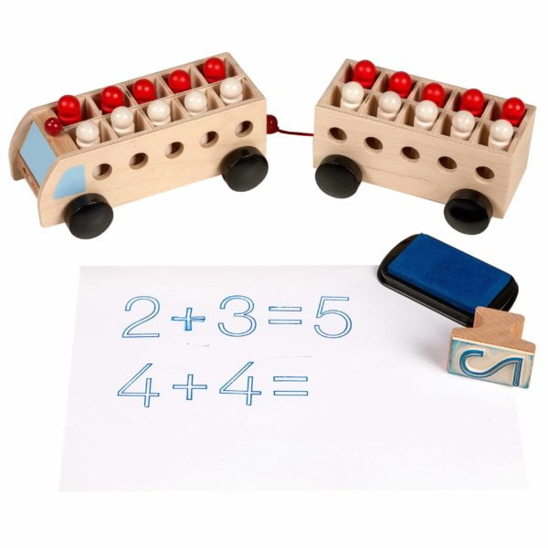 Counting bus with trailer - mini-produs original Educo / Jegro -prin Didactopia by Evertoys