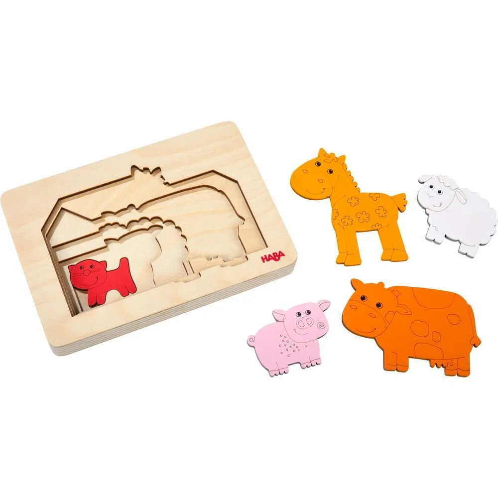 Puzzle multistrat lemn - Animale de la ferma - copii mici