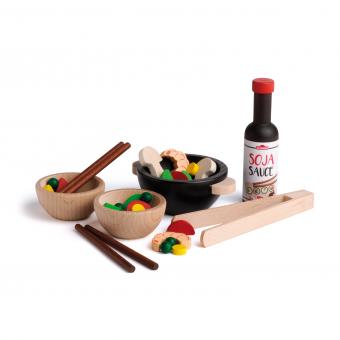 Set alimente lemn de jucărie pentru copii - Wok Party