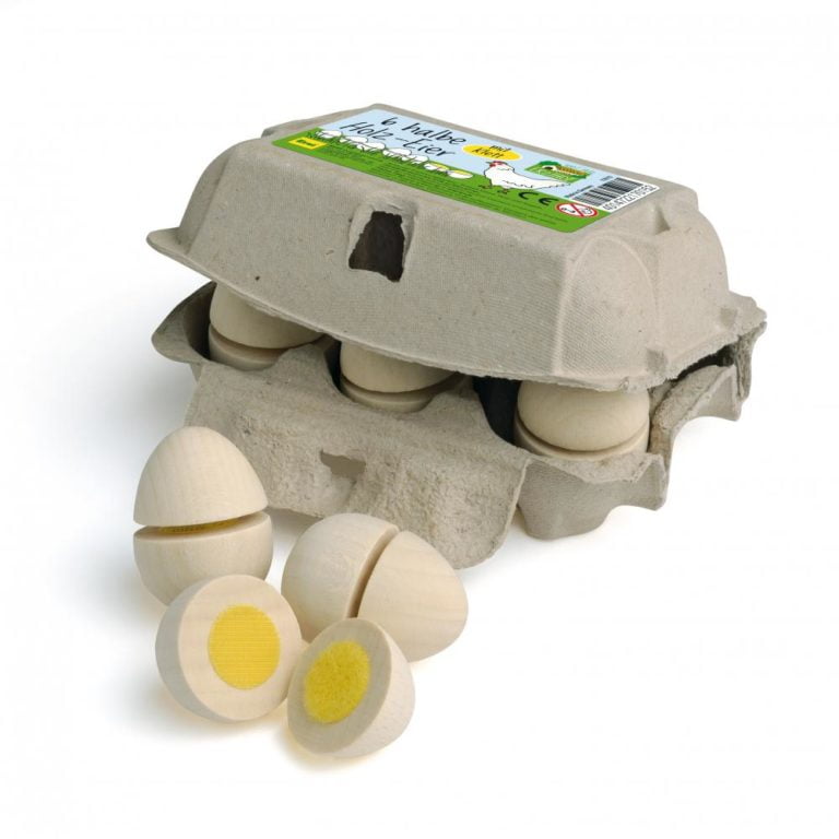 Carton cu 6 ouă albe- Set feliere - Set alimente lemn de jucărie pentru copii - Erzi Germania 1