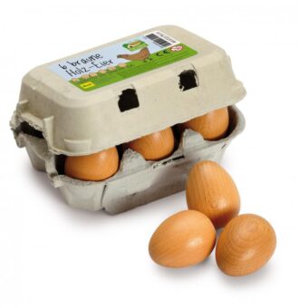 Carton cu 6 ouă maro - Set alimente de jucărie din lemn pentru copii - Erzi Germania1