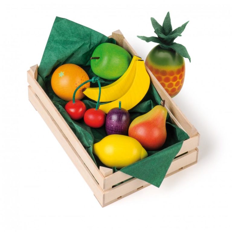 Lădiță mică cu fructe asortate - Set alimente lemn de jucărie pentru copii - Erzi Germania 1