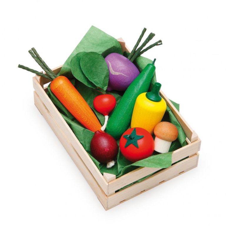 Lădiță mică cu legume asortate - Set alimente lemn de jucărie pentru copii - Erzi Germania 1