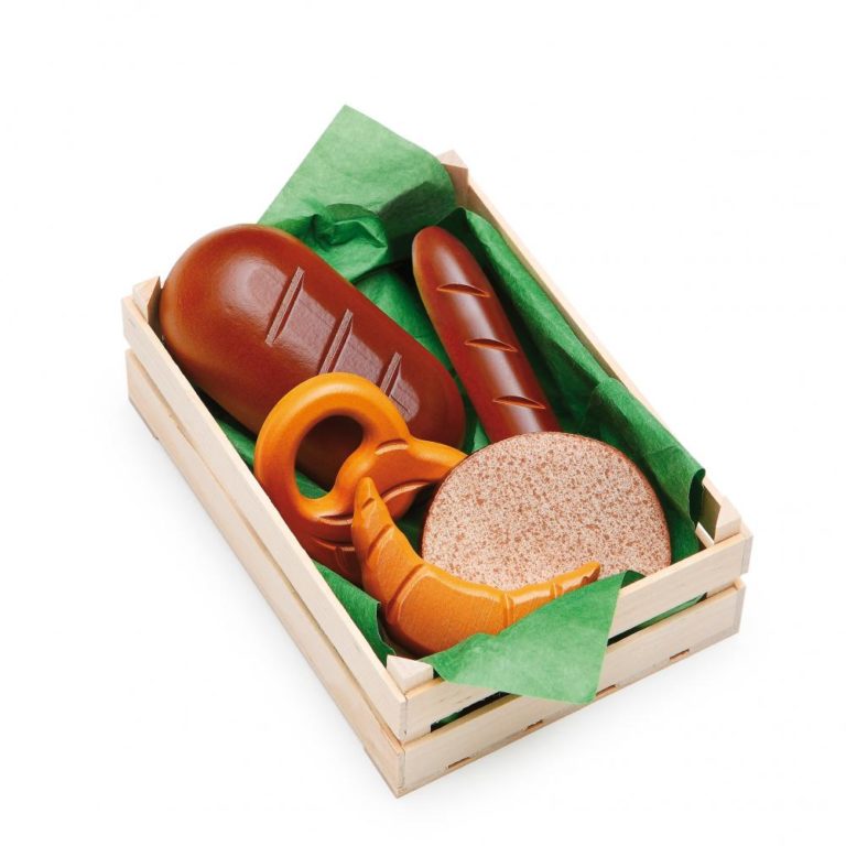 Lădiță mică cu produse de panificație asortată - Set alimente lemn de jucărie pentru copii - Erzi Germania 1