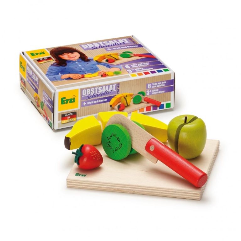 Set alimente lemn de jucărie pentru copii - Set feliere - Salată de fructe - Erzi Germania 1