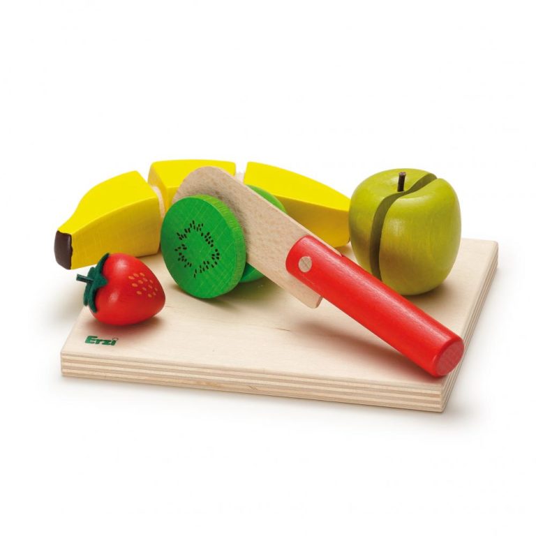 Set alimente lemn de jucărie pentru copii - Set feliere - Salată de fructe - Erzi Germania 2