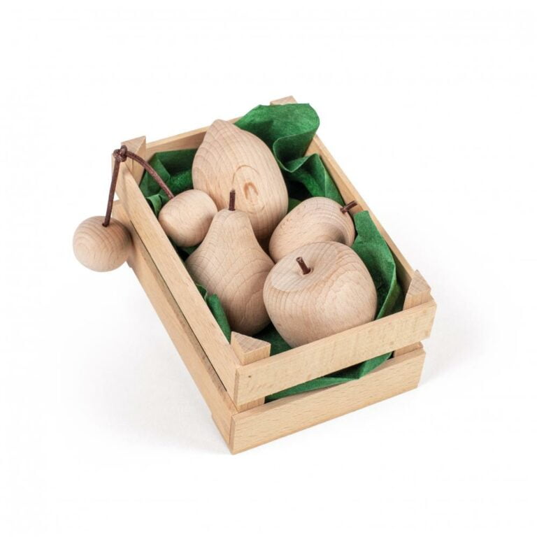 Lădiță mică cu fructe din lemn natur - Set alimente lemn de jucărie pentru copii - Erzi by Didactopia
