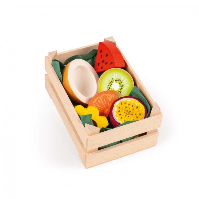 Lădiță mică cu fructe tropicale din lemn - Set alimente lemn de jucărie pentru copii - Erzi by Didactopia