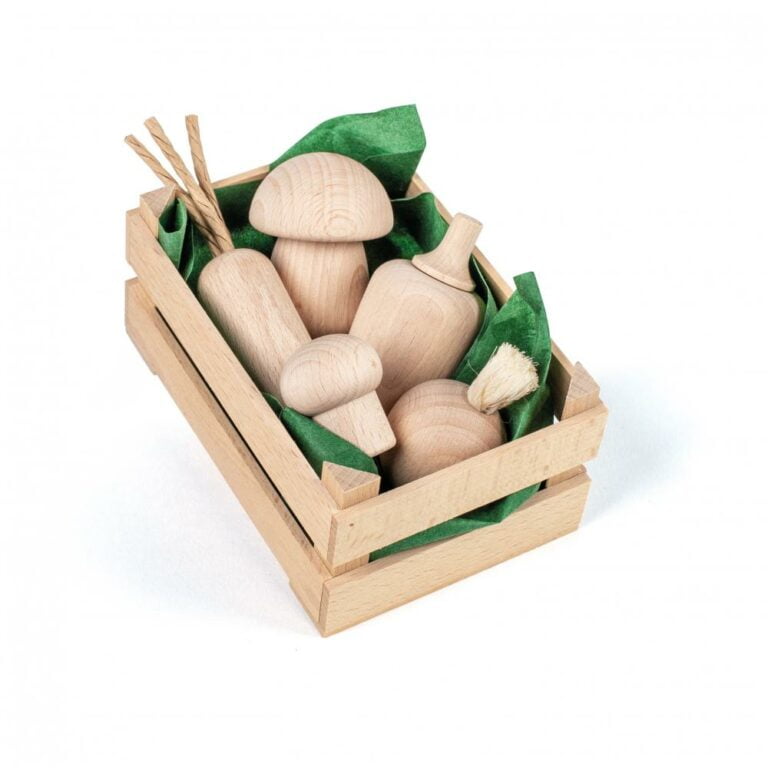 Lădiță mică cu legume din lemn natur - Set alimente lemn de jucărie pentru copii - Erzi by Didactopia
