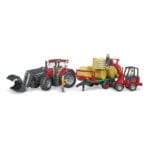 BRUDER - TRACTOR CASE IH OPTUM 300 CVX CU INCARCATOR FRONTAL SI REMORCA TRANSPORT CU 8 BALOTI-Vehicule Originale Bruder-BR03198