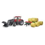BRUDER - TRACTOR CASE IH OPTUM 300 CVX CU INCARCATOR FRONTAL SI REMORCA TRANSPORT CU 8 BALOTI-Vehicule Originale Bruder-BR03198