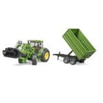 BRUDER - TRACTOR JOHN DEERE 7930 CU INCARCATOR FRONTAL SI REMORCA BASCULANTA PE OSIE-Vehicule Originale Bruder-BR03055