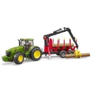 BRUDER - TRACTOR JOHN DEERE 7930 CU REMORCA FORESTIERA SI 4 BUSTENI-Vehicule Originale Bruder-BR03054