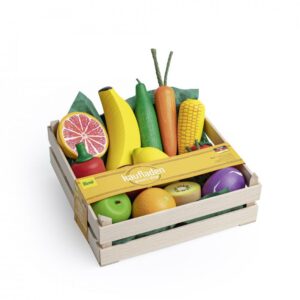 Lădiță XL cu fructe si legume - Set alimente lemn de jucărie pentru copii - Erzi Germania