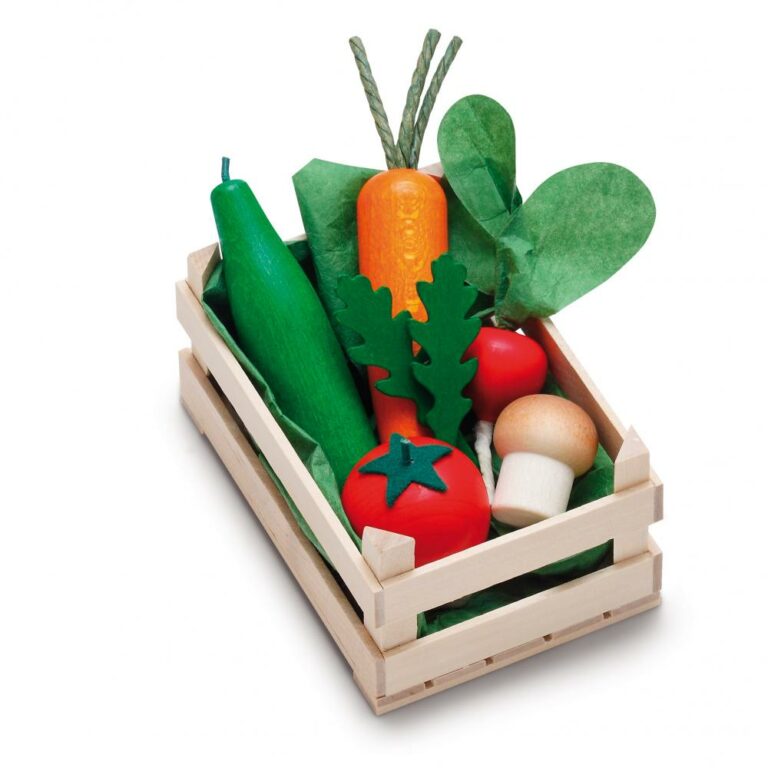 Lădiță mică cu legume asortate - Set alimente lemn de jucărie pentru copii - Erzi Germania