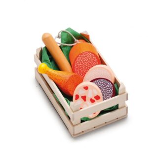 Lădiță mică cu mezeluri asortate - Set alimente lemn de jucărie pentru copii - Erzi Germania