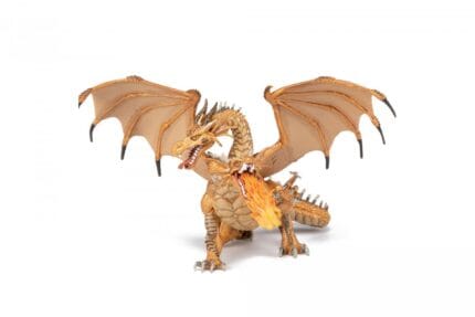 PAPO FIGURINA DRAGON CU DOUA CAPETE AURIU-Personaje medievale fantastice-original PAPO prin Didactopia by Evertoys