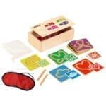 Joc senzorial tactil - Recunoaste forma - Placute lemn si carton - Inclusiv masca ochi