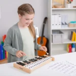 Xilofon metalic cromatic - Lamele bicolore - 2 octave pline - Sopran 27 note - Cadru lemn