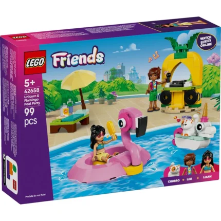 Set LEGO FRIENDS PETRECERE LA PISCINA CU UNICORNUL SI FLAMINGO 42658 - prin Didactopia