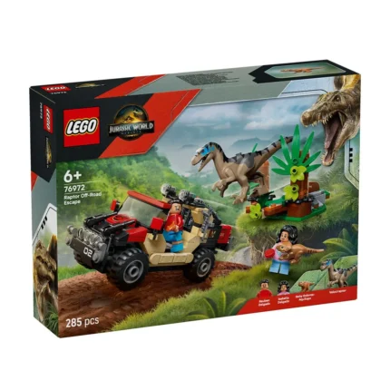 Set LEGO JURASSIC WORLD RENASTEREA EVADARE OFF-ROAD DIN CALEA UNUI VELOCIRAPTOR 76972 - prin Didactopia