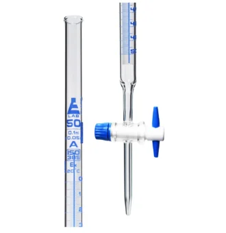 Biuretă gradată din sticlă - 50 ml - Robinet drept PTFE - Schellbach - gradație fină - 0.05 ml - Sticlă borosilicat 3.3