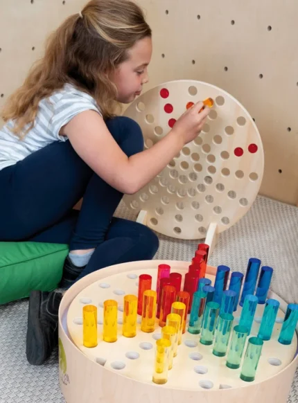 Panou perforat pentru cilindri acrilici - Extensie pentru masa luminoasă circulară - 47 cm - Lemn