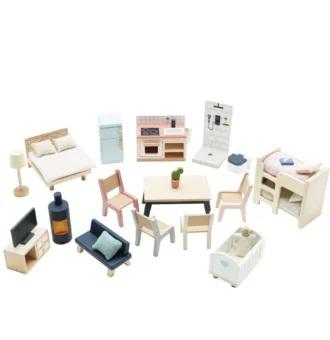 Mobilier pentru căsuțe de păpuși - Set cu 35 piese - Lemn FSC, Vopsele non-toxice