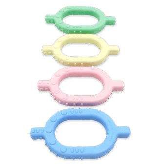 ARK Baby Grabber instrument de masticație și explorare orală pentru bebeluși, oval cu două capete neted și texturat, disponibil în culori pastel și 2 niveluri de fermitate