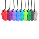 ARK Dino-Bite colier de masticație senzorială cu pandantiv în formă de T-Rex, disponibil în 13 culori și 3 niveluri de rezistență, fabricat în SUA de ARK Therapeutic