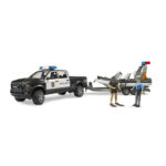 Bruder camion de politie RAM 2500 cu lumini si sunete si remorca cu barca-Vehicule Originale Bruder-BR02507