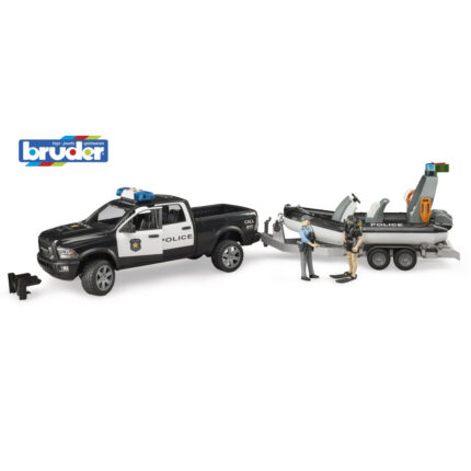 Bruder camion de politie RAM 2500 cu lumini si sunete si remorca cu barca-Vehicule Originale Bruder-BR02507